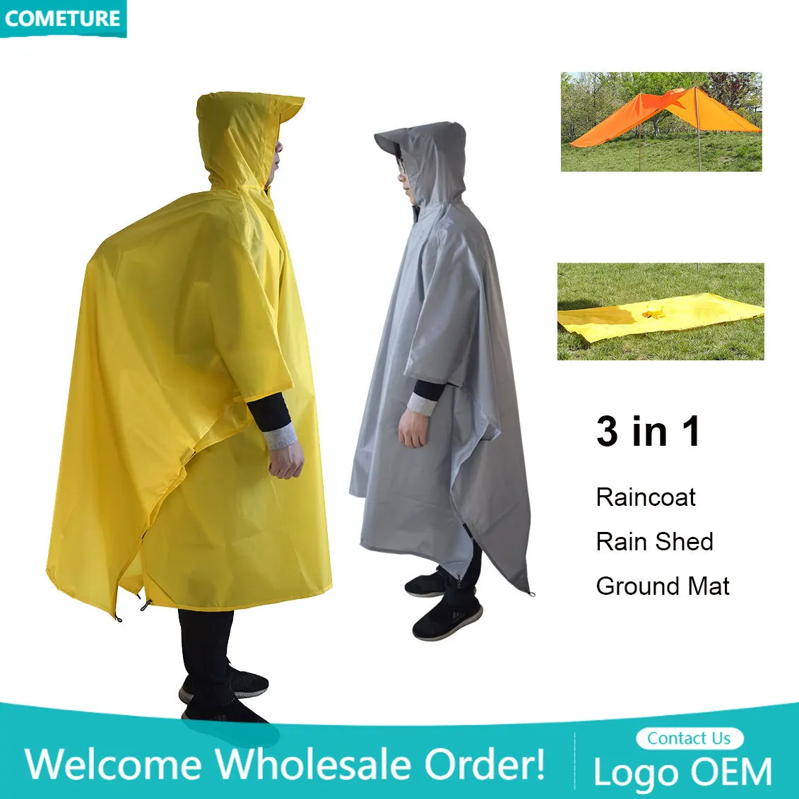 Camping Rain Poncho - Regenmantel 3-in-1-Wanderponcho, wasserdicht, für Outdoor, Camping,