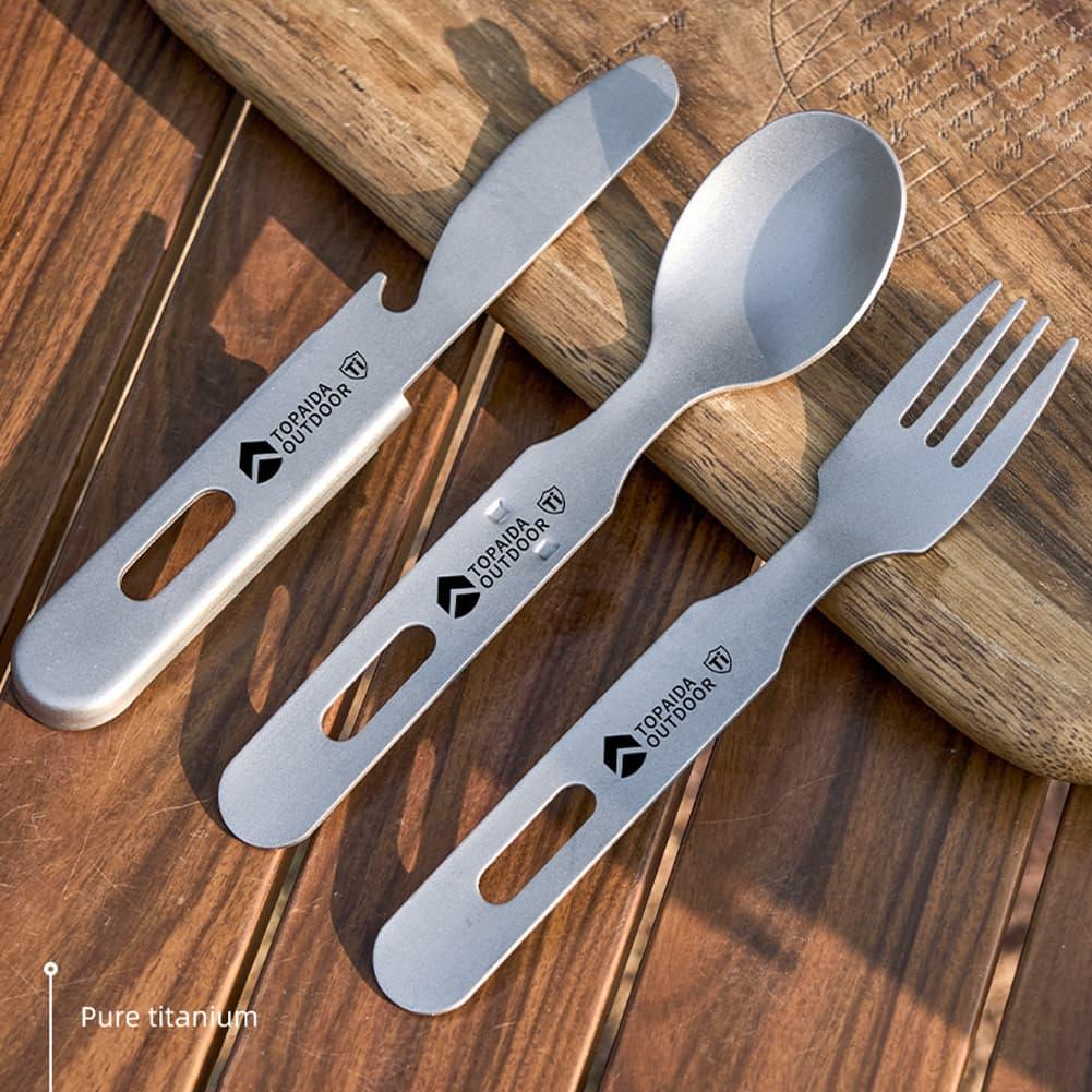 Outdoor Camping Dining Set - 3-in-1-Titan-Campingbesteck-Set mit Gabel, Löffel und Messer,